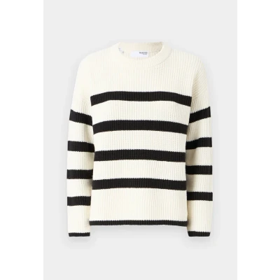 Abbildung von Selected Femme Bloomie LS Oneck NOOS Strickpullover, Damen, Größe: 34, Snow white/black