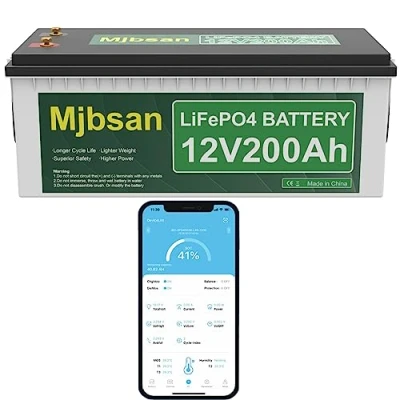 Abbildung von Mjbsan LiFePO4 200ah Bluetooth Autobatterie Eingebauter 200A BMS, 2560Wh Deep Cycle Lithium Batterie, 8000+ Zyklen, Ideal für Wohnmobil, Solar Trailer, Boot und Camping