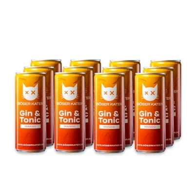 Abbildung von Böser Kater Mango, Gin &amp; Tonic Dosen, Exotischer Mango Geschmack, Erfrischendes Mixgetränk, Handlicher Ready To Drink Cocktail, Trinkfertig für unterwegs, 12 x 250 ml 10% Vol