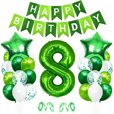 Abbildung von Luftballon 8. Geburtstag Grün, Geburtstagsdeko 8 Jahre Junge, Helium Ballon Geburtstag, Riesen Folienballon Zahl 8, Deko zum