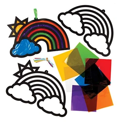 Abbildung von Baker Ross Bastelsets für Deko Anhänger „Regenbogen“ mit Buntglas Effekt (6 Stück) Kinder zum Zusammensetzen und Dekorieren