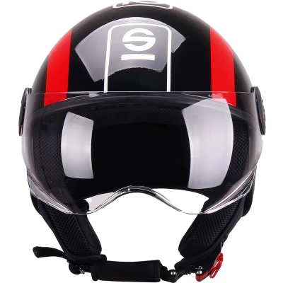 Abbildung von Sparco Riders SP601 Demi Jet Motorradhelm, Scooter Helm ECE 22.06 Homologiert, mit Anti Kratz Visier und Micrometric Auslösung, SCHWARZ/ROT, M