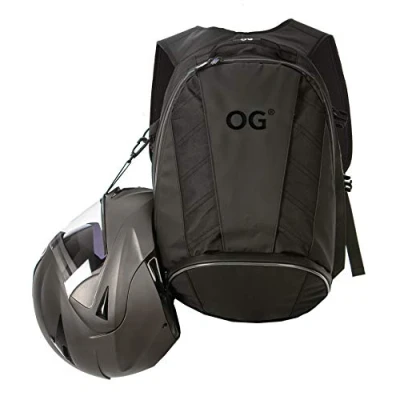 Abbildung von OG Original EZ RiderPRO Motorrad Rucksack Schwarz Erweiterbar 28 35L, Motorradhelm Tasche, Helm Trageriemen, Wasserdicht, Laptop Fach, Reflektierend, Logo