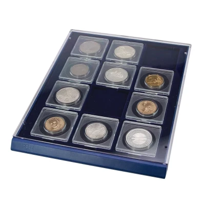 Abbildung von Safe, Münzbox, Nova Standard für Münzenkapseln 50x50 mm. (12 St) Dunkelblau Abm: 245x200x35 pro Stk.