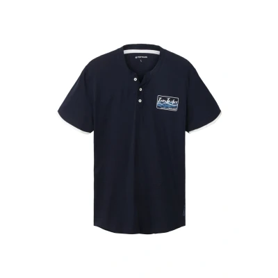 Abbildung von TOM Tailor Kurzarm Henley Gestreift Tshirt print, Herren, Größe: Large, Dunkelblau