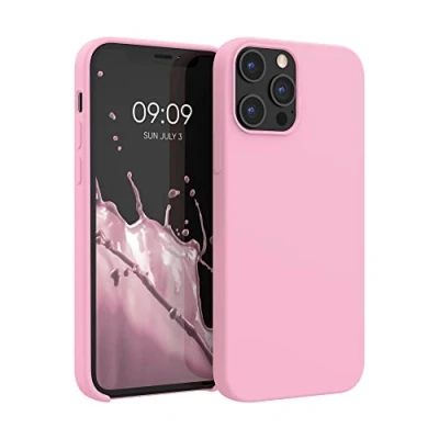 Abbildung von kwmobile Hülle kompatibel mit Apple iPhone 12 Pro Max Silikon Handy Case Handyhülle weiche Oberfläche kabelloses Laden Hellrosa