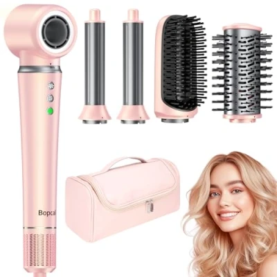Abbildung von Bopcal 5 in 1 Airstyler Professioneller, 110.000 U/min High Speed Ionic Föhn für Frizz Freies Haar, Automatisch Lockenstab mit Keine Hitzeschäden, Haarglätter Bürste, Volumenbürste &amp; Reisetasche