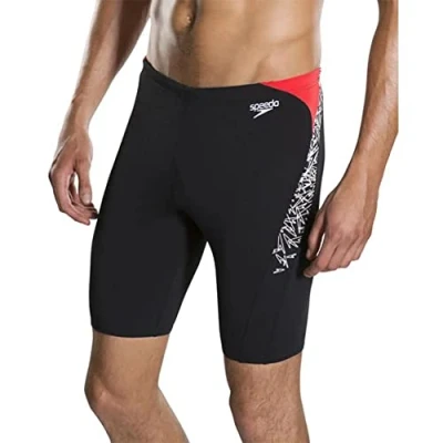 Abbildung von Speedo Herren Boom Splice Jammer Schwimmhose, Schwarz/Rot, 26 DE 1 EU