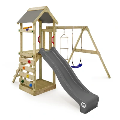 Abbildung von Spielturm Klettergerüst FreeFlyer mit Schaukel &amp; anthraziter Rutsche WICKEY