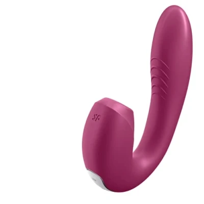 Abbildung von Satisfyer, Druckwellenvibrator, Rabbit, Sunray Connect App&#039;, 15 cm, wasserdicht (IPX7), wiederaufladbar, hautfreundliches Silikon, Farbe:beere