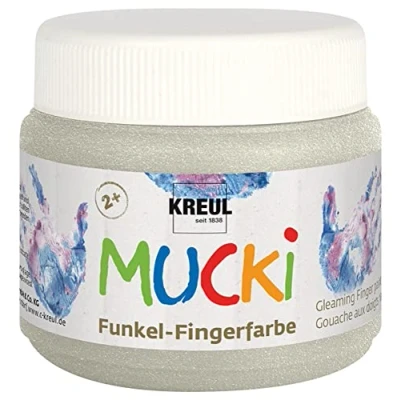 Abbildung von KREUL 23124 Mucki schimmernde Funkel Fingerfarbe, 150 ml in Drachen silber, auf Wasserbasis, parabenfrei, glutenfrei, laktosefrei und vegan, auswaschbar, vermalbar mit Pinsel Fingern