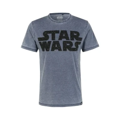 Abbildung von RE:COVERED X STAR WARS Herren Baumwoll Shirt mit Schriftzug Alltags Kurzarm T PCSTW1697 Blau meliert