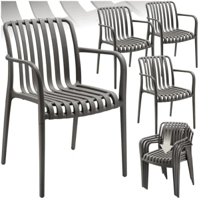 Abbildung von tectake® Gartenstühle stapelbar, Gartenmöbel Set, Balkon Möbel, Bistro Sessel, Outdoor Balkonmöbel, Terrassenmöbel anthrazit, 4er Set