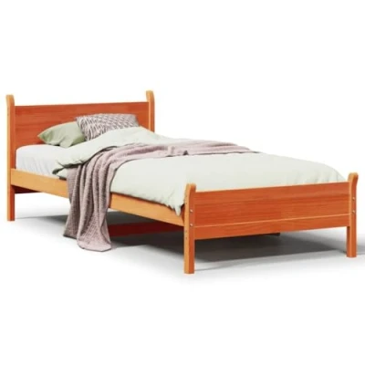 Abbildung von vidaXL Massivholzbett, Holzbett Bett ohne Matratze mit Kopfteil, Bettrahmen Bettgestell Lattenrost, Einzelbett für Schlafzimmer, Wachsbraun 90x200 Kiefernholz