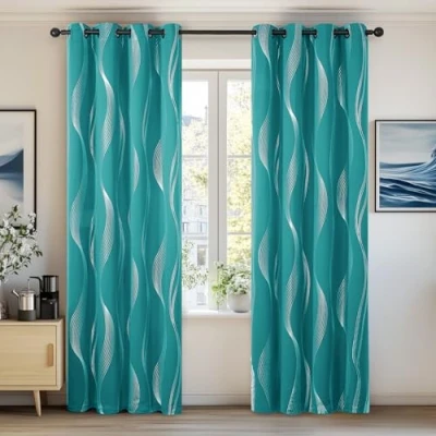 Abbildung von Deconovo Blickdichte Vorhänge für Schlafzimmer dicke Thermovorhang Kälteschutz Thermogardine Hitzeschutz, Gardinen mit ösen, 214x132 cm(HöhexBreite), Türkis, 2er Set