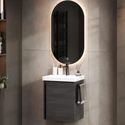 Abbildung von Planetmöbel Waschtischunterschrank in Anthrazit 50cm mit Waschbecken &amp; Spiegel, Badmöbel Set für Badezimmer Gäste WC