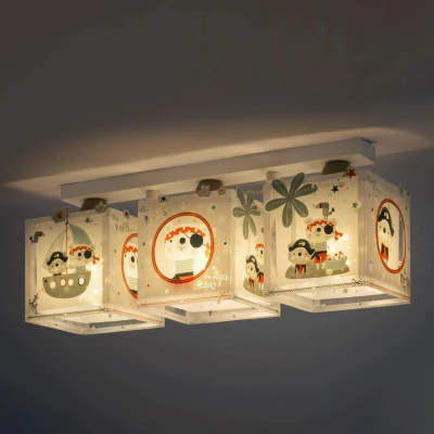 Abbildung von Dalber Kinderlampe Deckenleuchte, Kinderzimmer Deckenlampe 3 Lichter Tiere Piraten The Pirates, 50 x 14 20.5 cm