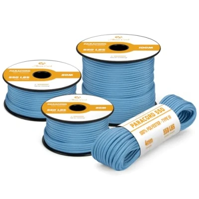 Abbildung von Abma Cord Paracord 4mm 50m Schnur Typ III 550 Seil 7 Kern für Outdoor, Camping, Survival, Basteln, Armband Max. 250kg Himmelblau