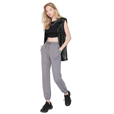 Abbildung von Trendyol Damen Herren Mittlerer Bund Jogger Jogginghose Sweatpants, Grau, XS EU