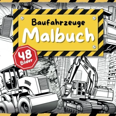 Abbildung von Baufahrzeuge Malbuch: Bagger, Kran, Bulldozer, LKW, Baustelle zum Ausmalen für Kinder