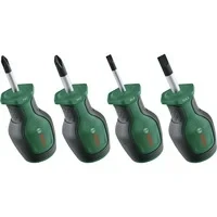 Abbildung von Bosch Stubby Schraubendreher Set 4 teilig (Kompakte für Arbeiten an engen Stellen; PH/SL; S2 Stahl; Hohes Drehmoment; Farbcodiert; Magnetische Spitze; Ergonomisches Design; Softgrip)