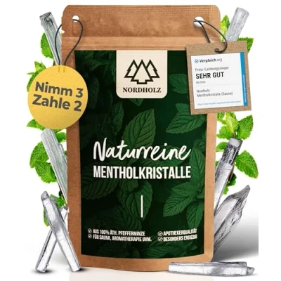 Abbildung von NORDHOLZ® Mentholkristalle [50gr] für Sauna in Premium Qualität aus 100% Minzöl Befreit die Atemwege und sorgt intensiven Duft der Zubehör