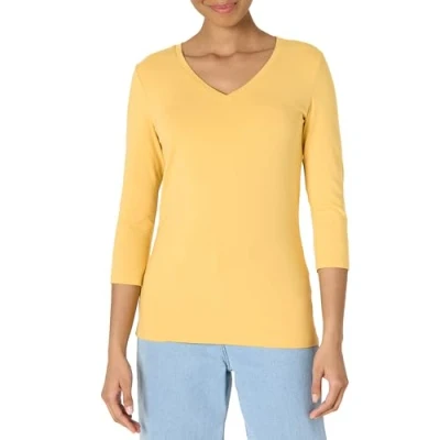 Abbildung von Amazon Essentials Damen T Shirt Mit V Ausschnitt Und 3/4 Ärmeln, Klassischer Schnitt (Erhältlich In Übergröße), Dunkelgelb, S
