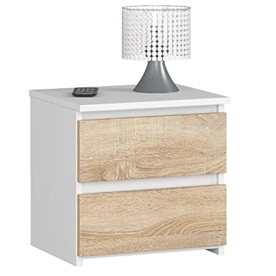 Abbildung von AKORD Kommode Set 2 Schubladen Sideboard Mehrzweckschrank Schrank Schreibtisch ecktisch Eck für Home Office Einfache Montage 40x40x35 Weiß &amp; Sonoma Eiche Front