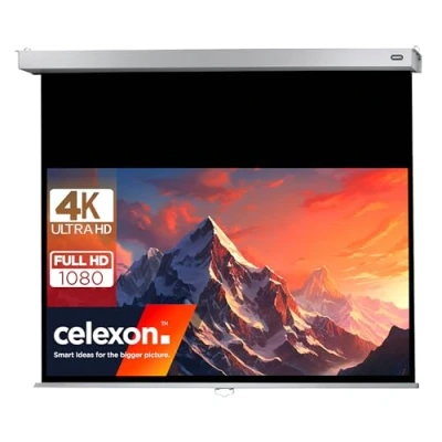 Abbildung von 70&quot; Zoll Rollo Leinwand celexon Professional Plus 16:9 160x90 cm weiß 4K Full HD 3D ausziehbare Projektions für Büro Präsentationen &amp; Ihren Heimkino Beamer Decken Wand Montage