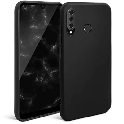 Abbildung von Moozy Minimalist Series Silikon Hülle für Huawei P30 Lite, Schwarz Mattes Finish, Dünne, Weiche TPU Handyhülle Schutzhülle