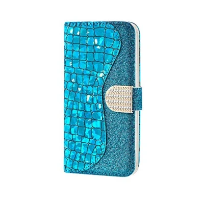 Abbildung von Bling Hülle für Samsung Galaxy A40, CrazyLemon Frauen Stil Modisch Blue Strass &amp; Glitter PU Leder Magnetisch Brieftasche mit Kartenhalter Voller Schutz Stoßfest A40