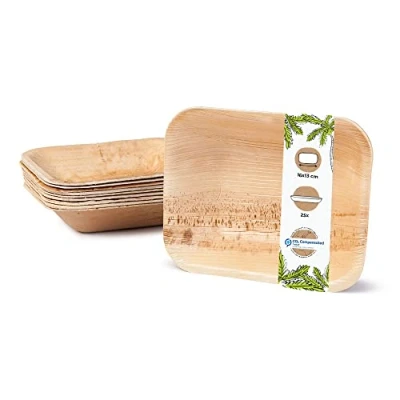 Abbildung von GREENBOX Palmware hochwertiges Palmblattgeschirr I 25 Stück Palmblatt Teller rechteckig x 15 cm Bio Einweggeschirr biologisch abbaubar Partygeschirr Einmalgeschirr Wegwerfgeschirr