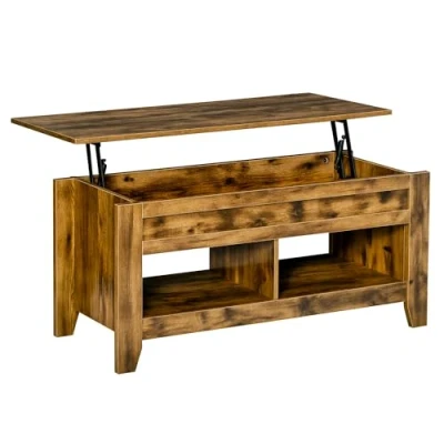 Abbildung von HOMCOM Couchtisch Beistelltisch Kaffeetisch Sofatisch aufklappbar mit höhenverstellbarer Platte Aufbewahrung Regal für Wohnzimmer Rustikales Braun 105 x 50 49 cm
