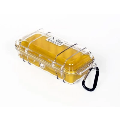 Abbildung von PELI 1030 Micro Case, Schutzbox für Sensibles Equipment, IP67 Wasser und Staubdicht, 0,6L Volumen, Transparent/Gelbe Gummieinlage