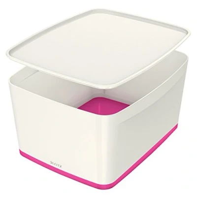 Abbildung von Leitz MyBox, Aufbewahrungsbox mit Deckel, Groß, Blickdicht, Weiß/Pink Metallic, Kunststoff, 52164023