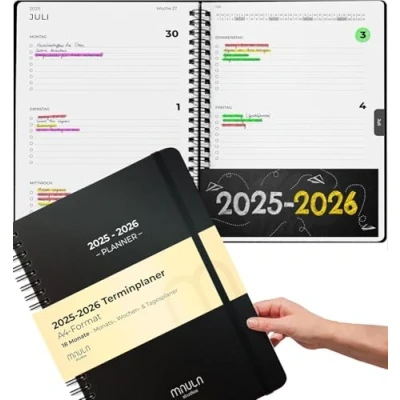 Abbildung von Kalender 2025 2026 A4 Terminkalender, Lehrerplaner, Schülerplaner, Uni Planer Wochenplaner Buchkalender Terminplaner, Notizbuch mit Buch Juli Dezember