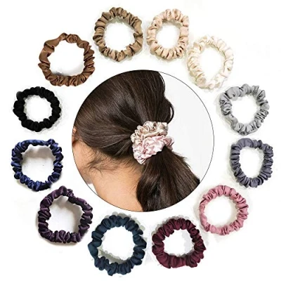 Abbildung von Uni Fine Satin Haargummi Scrunchies Seide Haargummis Zopfgummi Scrunchie für Frauen Mädchen Pferdeschwanz Haarschmuck (12 Stück(klein))
