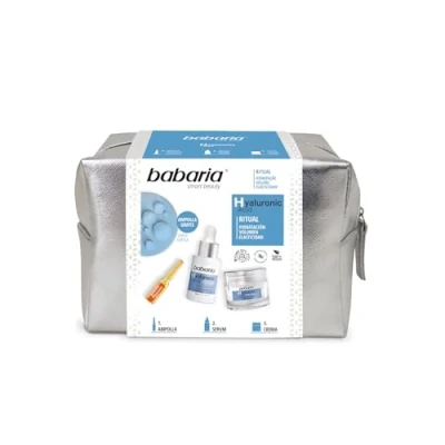 Abbildung von Babaria Hyaluron Ritual Kosmetiktasche, inklusive Gesichtscreme 50 ml, Gesichtsserum 30 ml und 2 Gesichtsblase mit Hyaluronsäure, spendet Feuchtigkeit vitalisiert die Haut, verbessert Volumen