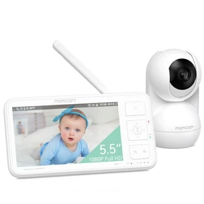 Abbildung von Momcozy Video Babyphone, 5,5 Zoll 1080P Full HD Babyphone mit Kamera ohne WLAN, Infrarot Nachtsicht 5800 mAh 120 Stunden Akku, ECO, VOX, 2 Wege Audio, 500m Reichweite, lokale Aufnahme und Zurückspulen