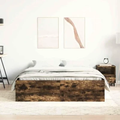 Abbildung von vidaXL Bettgestell, Bettrahmen mit Lattenrost, Bett Gästebett 6 Fächern, Doppelbett Schlafzimmerbett Schlafzimmermöbel, Räuchereiche 120x200cm
