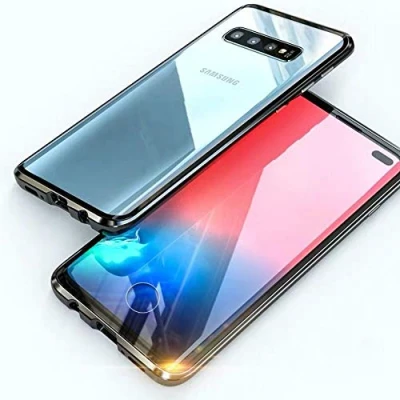 Abbildung von Handyhülle kompatibel mit Samsung Galaxy S10 Case Magnetische Adsorption Metallrahmen 360 Grad Full Body Schutz Vorne hinten Gehärtetes Glas Schutzhülle Einteiliges Ultra Dünn Cover,Silber