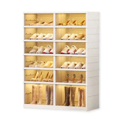 Abbildung von MAGIC SELECT Schuhschrank. Schuhregal Klappbarer mit Durchsichtiger Tür, Schuhaufbewahrung für 24 Paare, 6 Höhen, Schuhorganizer Einfache Montage (Weiß)