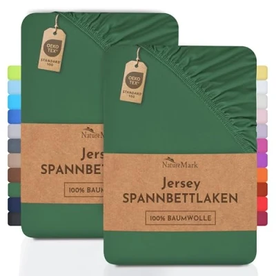 Abbildung von Spannbettlaken Jersey Spannbettlaken, NatureMark, 100% Baumwolle, Gummizug: rundum, (2 Stück), Kinder Spannbetttuch, für Baby /Kinderbett, 70x140 cm, Dunkel grün