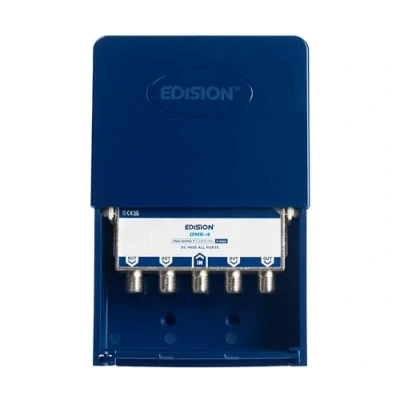 Abbildung von EDISION OMS 4 SAT Verteiler Fach MAST Outdoor, geignet für TV, Satellit, Kabel Fernseher, Radio, Unicable, Frequenzbereich 5 2400Mhz, DVB S2, T2, C, DC Durchgang, Wetterfestes Gehause