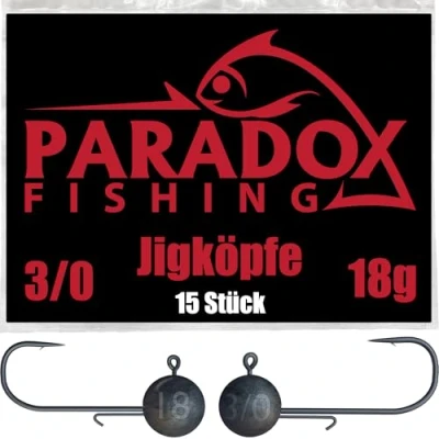 Abbildung von Paradox Fishing Jigköpfe Set 15x 18g 3/0 I Jig Köpfe Gummifisch mit Jighead für Gummifische Barsch Hecht Zander Angelzubehör