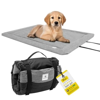 Abbildung von Hundedecke für Unterwegs, 75 x 50cm Waschbar, Orthopädisch, Wasserdicht Hochwertiges Design Outdoor, Hundematte Auto (Grau, Größe M)