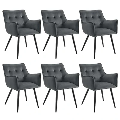 Abbildung von WOLTU Esszimmerstühle 6er Set, Sessel, Küchenstuhl, Polsterstuhl, Stuhl mit Armlehnen Rückenlehne, Wohnzimmerstuhl Samtbezug, Metallbeine, für Esszimmer Küche,Dunkelgrau, BH374dgr 6