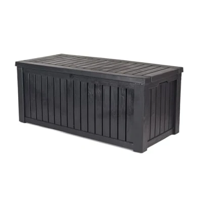 Abbildung von Keter Kissenbox Rockwood, graphit, 570l Fassungsvermögen, Außenmaße: 155 x 72,4 64,4 cm, Auflagenbox wasserdicht, für Outdoor geeignet, Keterbox