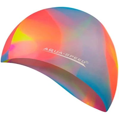 Abbildung von Aqua Speed Bunt Badekappe + Kleines Mikrofaserhandtuch Damen &amp; Herren wasserdichte Bademütze elastische Badehaube für Erwachsene Kinder Silikon Schwimmhaube Sport 06. / 86