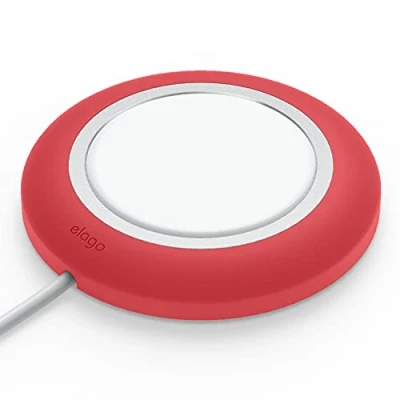 Abbildung von elago MS Ladepad Kompatibel mit MagSafe Ladegerät iPhone 16/15/14/13/12 Serie und Anderen kabellos ladenden Handys, AirPods 4/3/Pro 2/Pro (Rot)